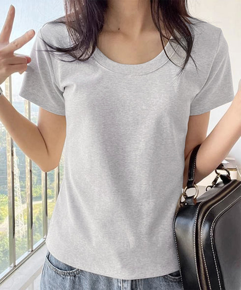半袖tシャツ レディース 韓国風 ラウンドネックTシャツ 半袖トップス 柔らか素材 肌触り抜群 細見えトップスきれいめカジュアル 春夏新作トレンドアイテム 95DUANXIU-001