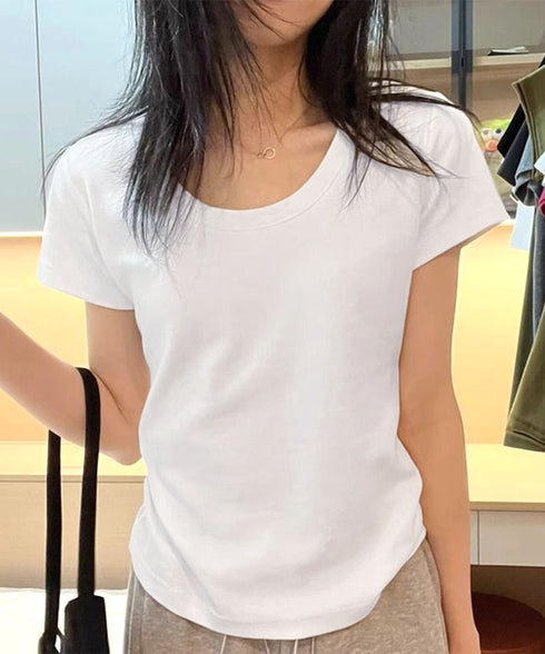 半袖tシャツ レディース 韓国風 ラウンドネックTシャツ 半袖トップス 柔らか素材 肌触り抜群 細見えトップスきれいめカジュアル 春夏新作トレンドアイテム 95DUANXIU-001