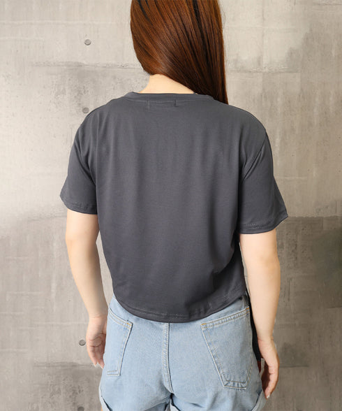 レディース アシンメトリー Tシャツ シンプル リボンドロストトップス 抜け感 シャーリング半袖 薄手 サイド絞り半袖 韓国風 ドロスト Tシャツ 95DUANXIU-002