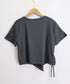 レディース アシンメトリー Tシャツ シンプル リボンドロストトップス 抜け感 シャーリング半袖 薄手 サイド絞り半袖 韓国風 ドロスト Tシャツ 95DUANXIU-002