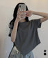 レディース アシンメトリー Tシャツ シンプル リボンドロストトップス 抜け感 シャーリング半袖 薄手 サイド絞り半袖 韓国風 ドロスト Tシャツ 95DUANXIU-002