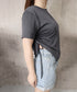 レディース アシンメトリー Tシャツ シンプル リボンドロストトップス 抜け感 シャーリング半袖 薄手 サイド絞り半袖 韓国風 ドロスト Tシャツ 95DUANXIU-002