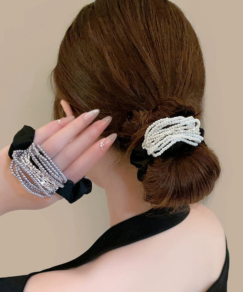 シュシュ ヘアゴム パール 髪飾り レディース キラキラ ラインストーン ヘアアクセ 大人 可愛い フェミニン カジュアル ヘアアップ 韓国風 ヘア雑貨 95FASHI-001