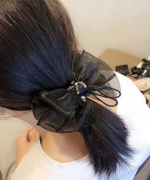 パール リボン付き シュシュ ヘアゴム シアーリボンパールラインストーン シュシュ 大人かわいい上品韓国風まとめ髪 オフィスカジュアル きれいめ ヘアアクセ簡単 95FASHI-002