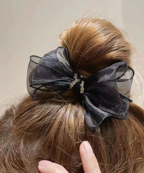 パール リボン付き シュシュ ヘアゴム シアーリボンパールラインストーン シュシュ 大人かわいい上品韓国風まとめ髪 オフィスカジュアル きれいめ ヘアアクセ簡単 95FASHI-002