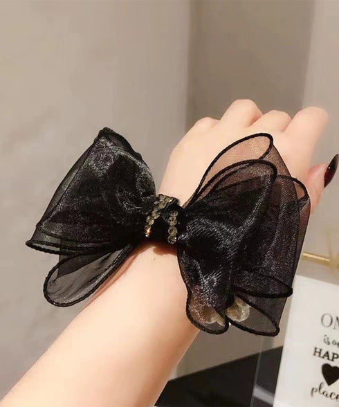 パール リボン付き シュシュ ヘアゴム シアーリボンパールラインストーン シュシュ 大人かわいい上品韓国風まとめ髪 オフィスカジュアル きれいめ ヘアアクセ簡単 95FASHI-002