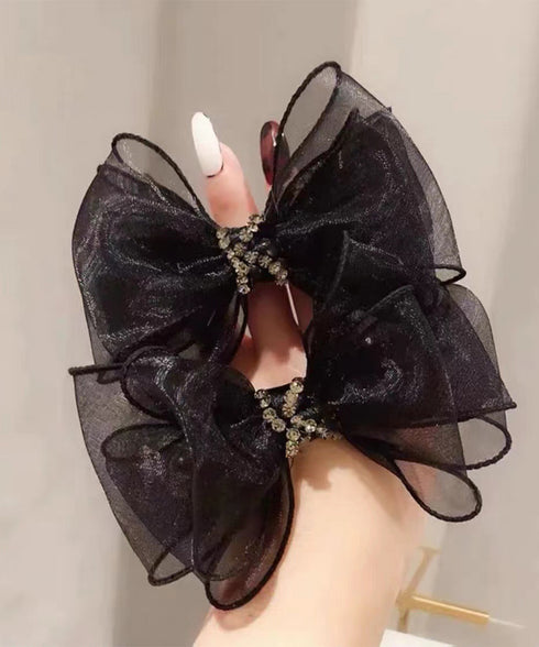 パール リボン付き シュシュ ヘアゴム シアーリボンパールラインストーン シュシュ 大人かわいい上品韓国風まとめ髪 オフィスカジュアル きれいめ ヘアアクセ簡単 95FASHI-002