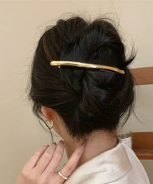 バレッタレディース ヘアアクセサリー レディース ヘアアクセ バーバレッタ メタル シンプル 上品 大人かわいい 韓国風 オフィス 通勤 デイリー ゴールド 95FASHI-004