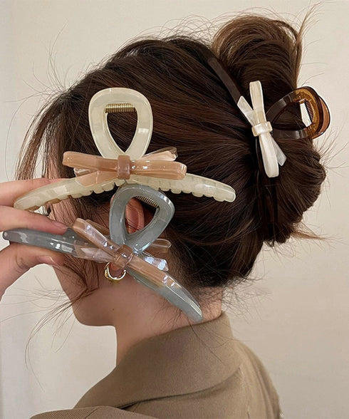 バンスクリップ大人 ヘアクリップおしゃれ 大人女子 韓国風 リボンヘアクリップ きれいめ大きめモチーフシンプルかわいい ヘアアクセサリー使いやすいしっかりホールド 95FASHI-005