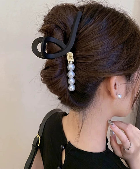 大人カジュアル パール バンスクリップ ヘアアクセサリー 韓国風 上品キレイめ まとめ髪 アップヘア オフィス デート 大人可愛い レディース髪留め 95FASHI-006