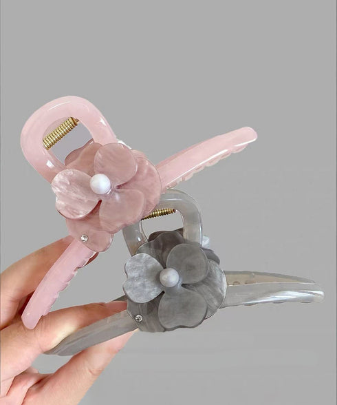バンスクリップ 大きめ ヘアアクセサリー 透明艶感 パールヘアクリップ シンプル上品 ヘアアクセサリー 大ぶり花モチーフ オフィス シンプル髪留め 95FASHI-010