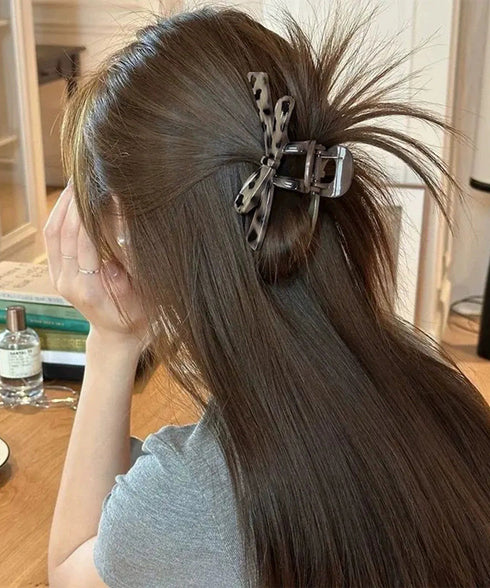 バンスクリップ 大きめ ヘアアクセサリー ヒョウ柄 リボンクリップ カジュアル リボン髪留め デイリー ヘアアクセサリー 小物 誕生日 プレゼント 95FASHI-011
