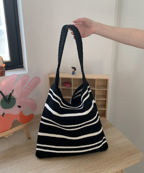 ボーダーニットトートバッグ レディース おしゃれ ニットトート 大人可愛い デイリー 肩掛け 夏らしい 軽量 無地 ナチュラル 大人可愛い 95JBAO-003