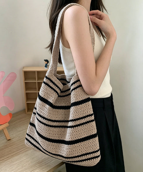 ボーダーニットトートバッグ レディース おしゃれ ニットトート 大人可愛い デイリー 肩掛け 夏らしい 軽量 無地 ナチュラル 大人可愛い 95JBAO-003