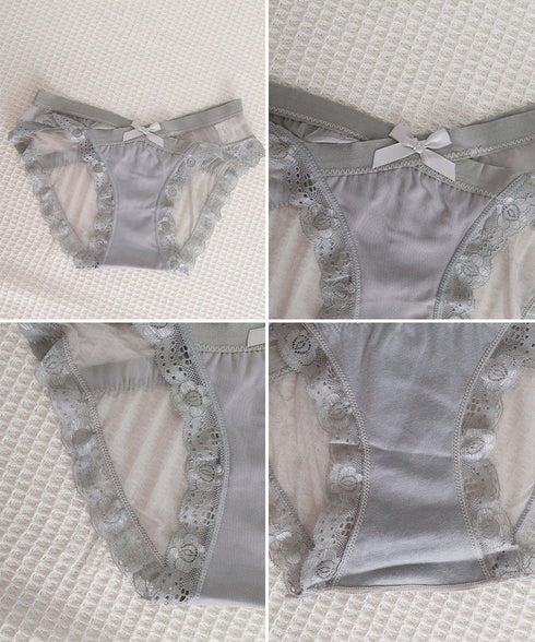 透け感リボンショーツ レディース下着 セクシーショーツ女 透け感 レース フルバックショーツ お泊り下着 勝負下着 記念日 蒸れない 綿クロッチ 単品 95NK-002