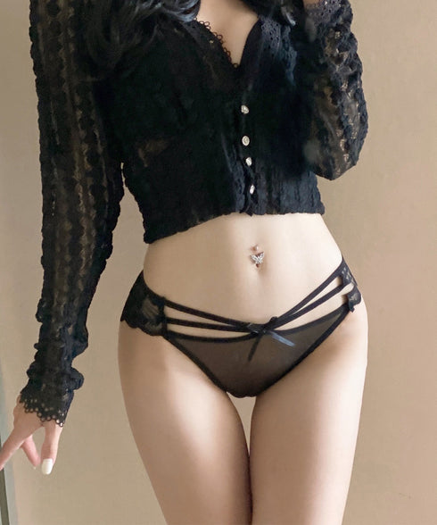 リボン付きレースセクシーショーツ ショーツ レディース セクシー レース お泊り下着 勝負下着 透け感 蒸れない 浅め 記念日 単品 美尻ショーツ 95NK-003