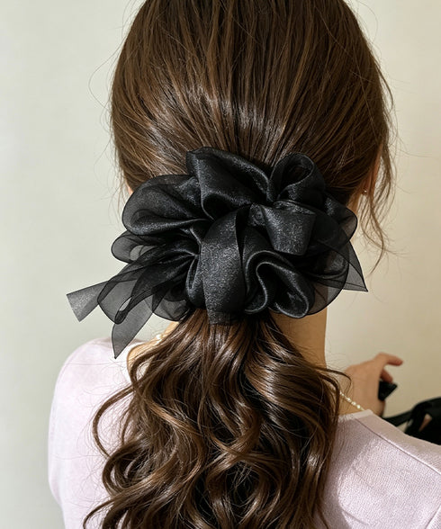 オーガンジーシュシュシアーフリルヘアゴム 大人可愛い シフォンシュシュ おしゃれヘアアクセサリー バレエコア髪飾りオフィスカジュアルハーフアップ髪留めポニーテール 96SHUKE-001