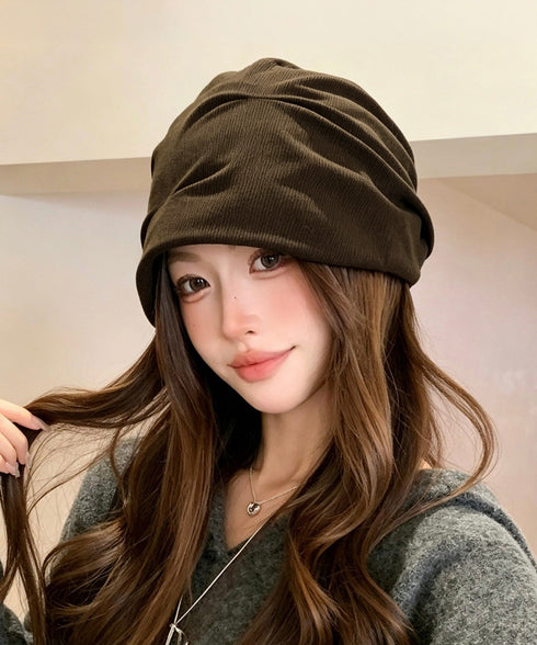 コーデュロイボリュームキャスケット韓国風 秋冬レトロキャップレディース ヴィンテージ調ギャザーハット 大人カジュアル 無地帽子 ストリート 古着風おしゃれ ぼうし 96YANYU-001