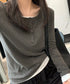 ヘンリーネック長袖リブカットソー重ね着風 フェイクレイヤードトップス秋服長袖Tシャツレディース大人カジュアル韓国風tops 前ボタン秋冬トップス着やせロンT細見え 96YKELI-004