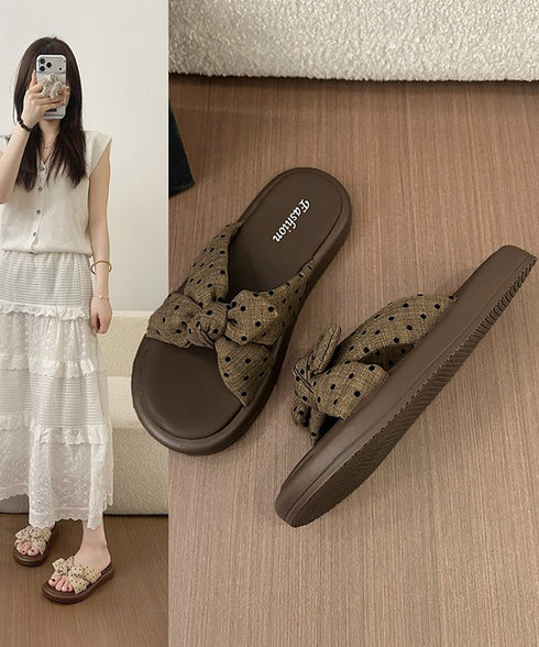 ドット柄リボン厚底サンダル大人可愛い夏靴 レディース 履きやすい ミュールスリッパ クロスベルトサボサンダル歩きやすい 海リゾートサンダル お洒落水玉模様サンダル 96JIANLONG-001