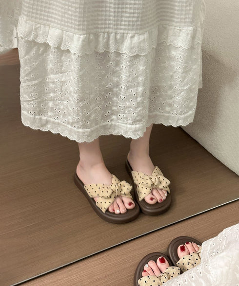 ドット柄リボン厚底サンダル大人可愛い夏靴 レディース 履きやすい ミュールスリッパ クロスベルトサボサンダル歩きやすい 海リゾートサンダル お洒落水玉模様サンダル 96JIANLONG-001