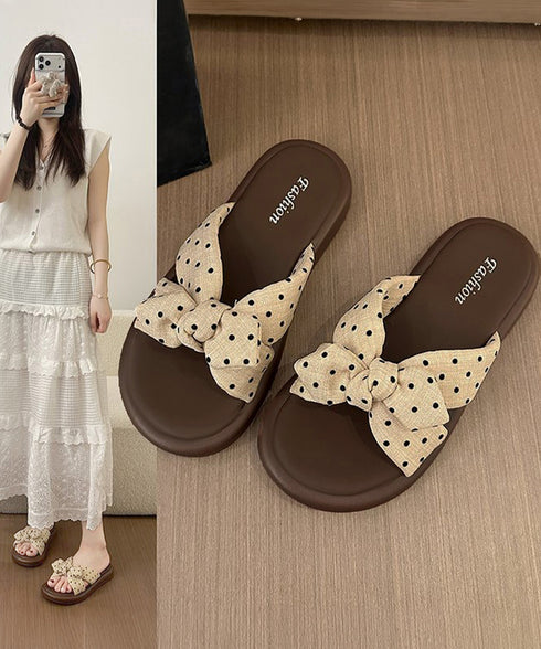 ドット柄リボン厚底サンダル大人可愛い夏靴 レディース 履きやすい ミュールスリッパ クロスベルトサボサンダル歩きやすい 海リゾートサンダル お洒落水玉模様サンダル 96JIANLONG-001