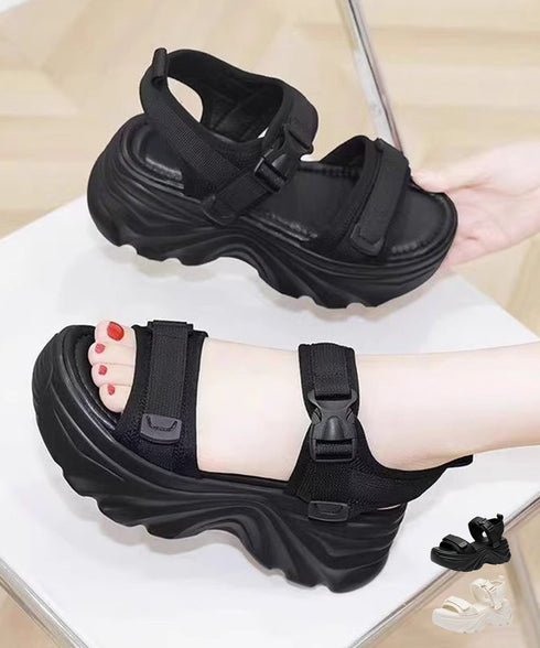 厚底スポーツサンダル 波形ソールスポサン ダブルベルト コンフォートサンダル軽量 マジックテープ 美脚脚長スニーカーサンダルお洒落夏靴疲れにくい プラットフォーム 96JIANLONG-006