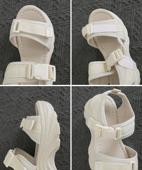 厚底スポーツサンダル 波形ソールスポサン ダブルベルト コンフォートサンダル軽量 マジックテープ 美脚脚長スニーカーサンダルお洒落夏靴疲れにくい プラットフォーム 96JIANLONG-006