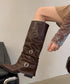 エンジニアブーツレディーススラウチブーツ ヴィンテージ調 ポインテッドトゥベルトブーツ美脚見え 韓国風シューズ ロングブーツウエスタンブーツミドル丈 高見え秋冬靴 96JIANLONG-012