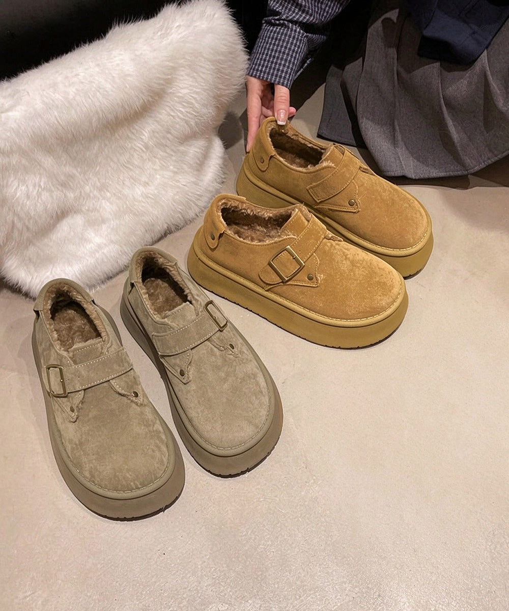 厚底ムートンシューズ裏起毛モカシンボア靴