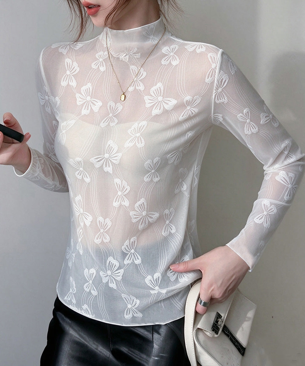 リボン柄シアートップス チュールインナー 詳細画像4