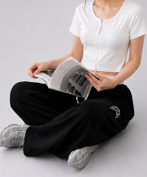 ワイドスウェットパンツ レディース韓国風 ゆるシルエットイージーパンツ美脚見えハイウエスト ドロストルーズボトムス 刺しゅうロゴリラックスパンツ 脚長ダンスパンツ 96JIXING-002