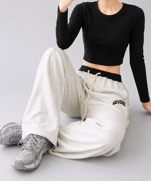 ワイドスウェットパンツ レディース韓国風 ゆるシルエットイージーパンツ美脚見えハイウエスト ドロストルーズボトムス 刺しゅうロゴリラックスパンツ 脚長ダンスパンツ 96JIXING-002