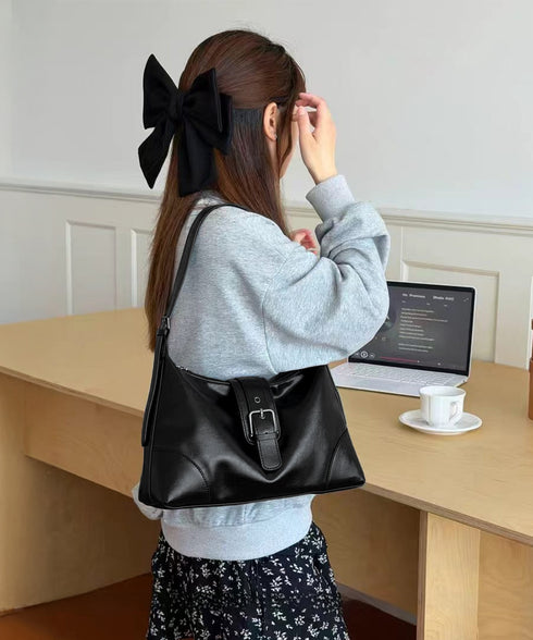 ベルトデザインワンショルダーバッグ大容量 レディース上品フェイクレザー バッグ韓国風ハンドバッグ 高見え肩掛け鞄 きれいめ斜め掛け ホーボーバッグカジュアルかばん 96MUSHA-001