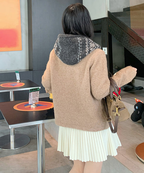 北欧風ニットバラクラバフードマフラー防寒 ノルディック柄バラクラバ レトロジャガード柄可愛いニット帽 韓国風暖かい おしゃれニットキャップマフラーネックウォーマー 96RFANG-001