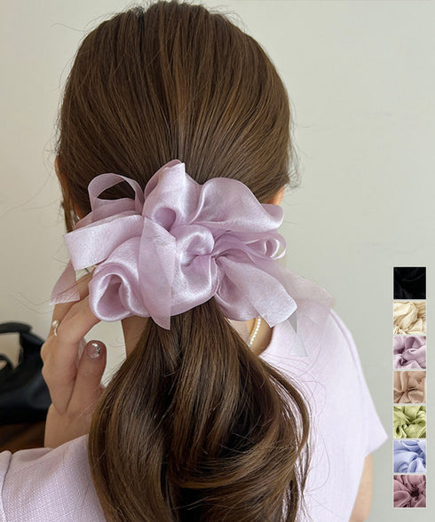 オーガンジーシュシュシアーフリルヘアゴム 大人可愛い シフォンシュシュ おしゃれヘアアクセサリー バレエコア髪飾りオフィスカジュアルハーフアップ髪留めポニーテール 96SHUKE-001