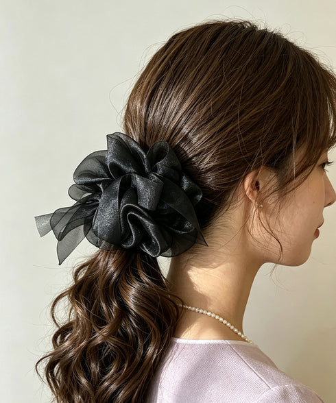オーガンジーシュシュシアーフリルヘアゴム 大人可愛い シフォンシュシュ おしゃれヘアアクセサリー バレエコア髪飾りオフィスカジュアルハーフアップ髪留めポニーテール 96SHUKE-001