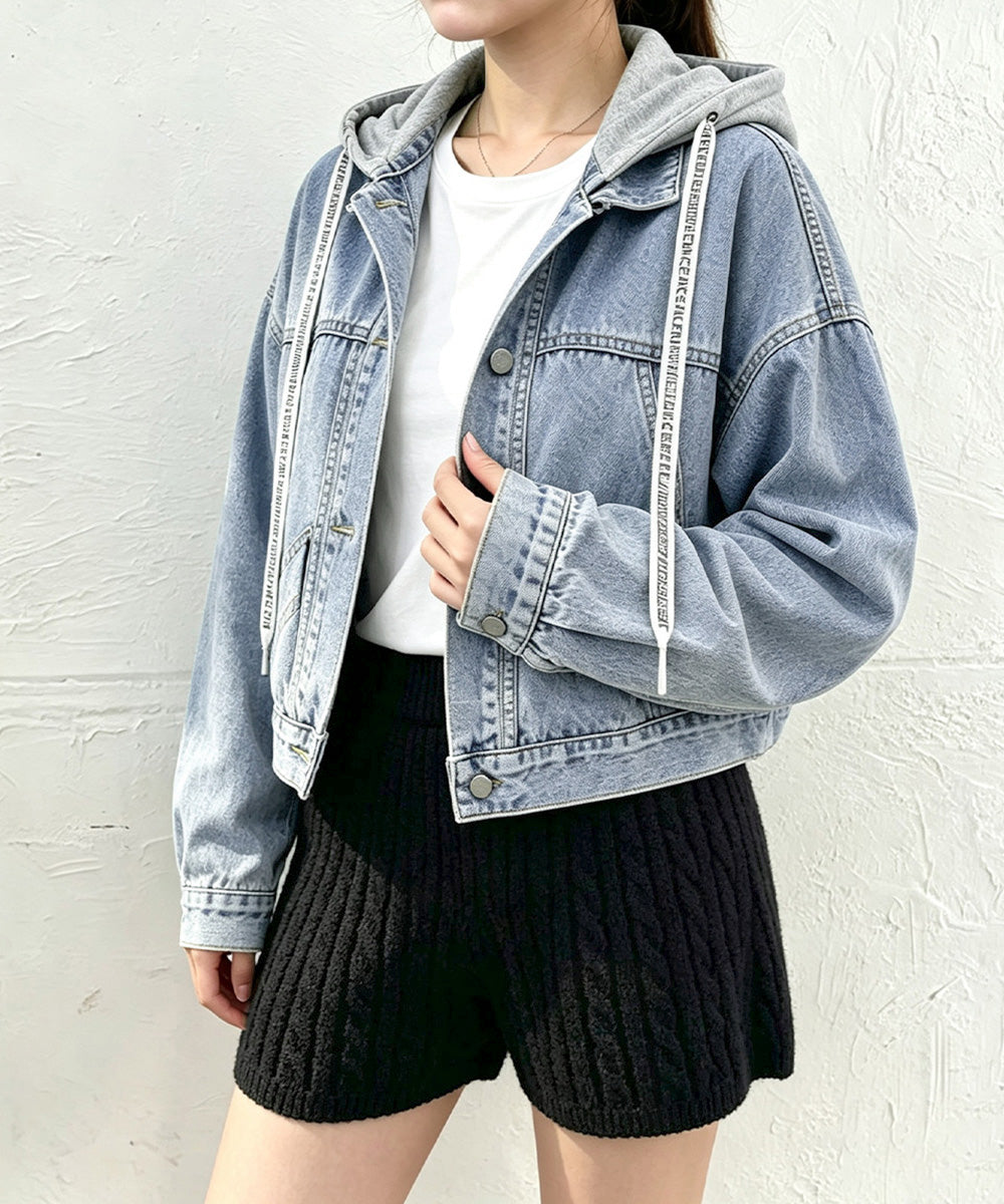 フード付きデニムジャケット韓国風アウター