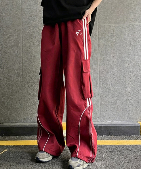 カーゴパンツ サイドライントラックパンツ レディース Y2Kイージーパンツ ウエストゴムジョガーパンツ カジュアル 体型カバーボトムス脚長 ヒップホップダンス衣装 96YIDUO-001