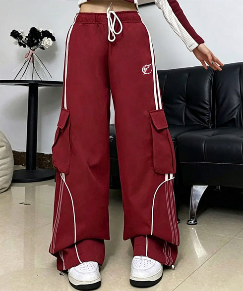 カーゴパンツ サイドライントラックパンツ レディース Y2Kイージーパンツ ウエストゴムジョガーパンツ カジュアル 体型カバーボトムス脚長 ヒップホップダンス衣装 96YIDUO-001