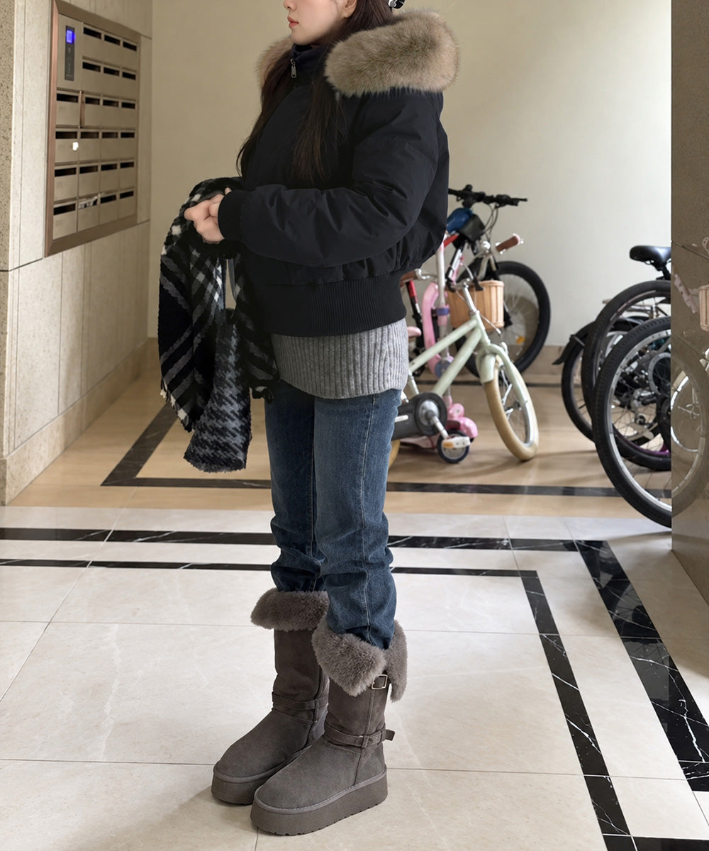 ファー付き中綿ジャケットショートブルゾン