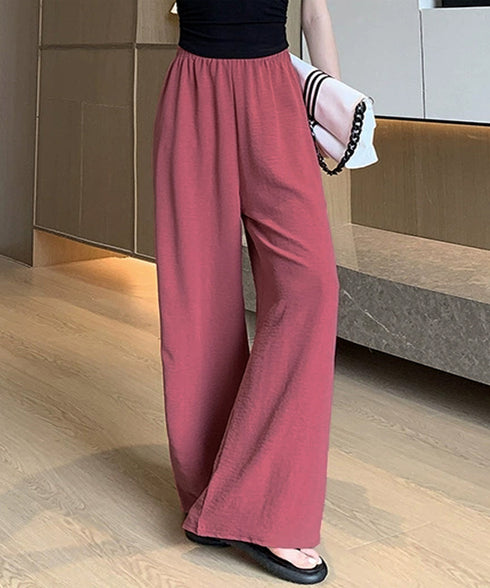 綿麻風ワイドパンツ レディース きれいめ 涼しいパンツ美脚脚長 薄手リネン風パンツ春夏 ウエストゴム楽ちんパンツ イージーパンツゆったり カジュアルパンツ長ズボン 97KZ-001
