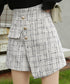 ツイードショートパンツ ラップスカート風 チェックパンツレディースきれいめ アシンメトリースカンツ パンツハイウエスト フロントボタンキュロットパンツ飾りポケット 97KZ-005
