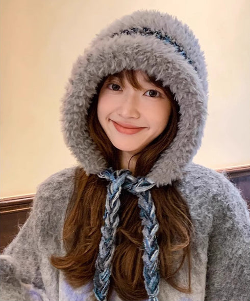 暖かいニット帽ファーキャップもこもこ帽子 ふわふわファー帽子 チクチクしないニットキャップ レディース毛糸帽子 大人可愛いボア帽子おしゃれ 韓国風帽子防風防寒保温 97MAOZI-001