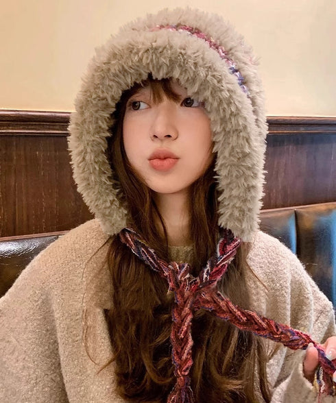 暖かいニット帽ファーキャップもこもこ帽子 ふわふわファー帽子 チクチクしないニットキャップ レディース毛糸帽子 大人可愛いボア帽子おしゃれ 韓国風帽子防風防寒保温 97MAOZI-001