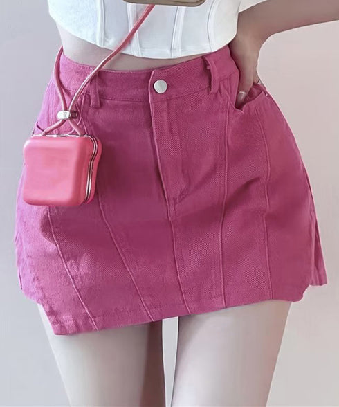 インナーパンツ付きキュロットミニスカート サイドカットアウトデニムショートパンツレディース キュロットスカート 短いスカートチラ見え防止 デニムホットパンツ着やせ 97QUNZI-001
