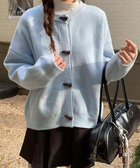 韓国風トグルボタンニットカーディガン秋冬 暖かいカーディガンレディース長袖 ドロップショルダー前開きニットトップス オフィスカジュアルカーディガンきれいめセーター 97SY-016