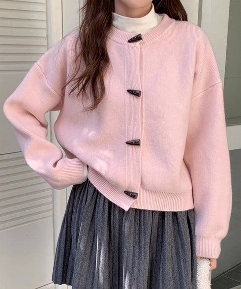 韓国風トグルボタンニットカーディガン秋冬 暖かいカーディガンレディース長袖 ドロップショルダー前開きニットトップス オフィスカジュアルカーディガンきれいめセーター 97SY-016