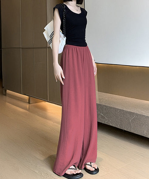 綿麻風ワイドパンツ レディース きれいめ 涼しいパンツ美脚脚長 薄手リネン風パンツ春夏 ウエストゴム楽ちんパンツ イージーパンツゆったり カジュアルパンツ長ズボン 97KZ-001