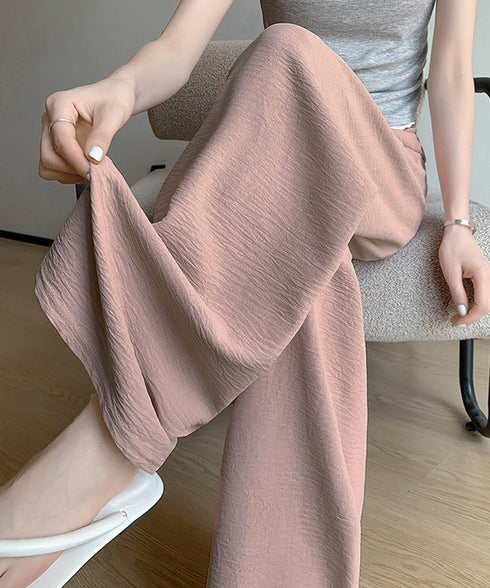 綿麻風ワイドパンツ レディース きれいめ 涼しいパンツ美脚脚長 薄手リネン風パンツ春夏 ウエストゴム楽ちんパンツ イージーパンツゆったり カジュアルパンツ長ズボン 97KZ-001